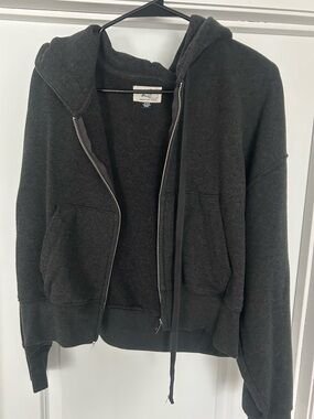 American eagle Charcoal Hooded cropped Zip-Up Sweatshirt